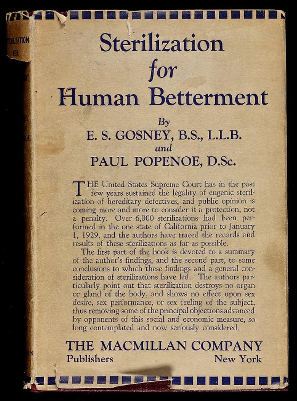 The title page of Sterilization for Human Betterment by E. S. Gosney and Paul Popenoe