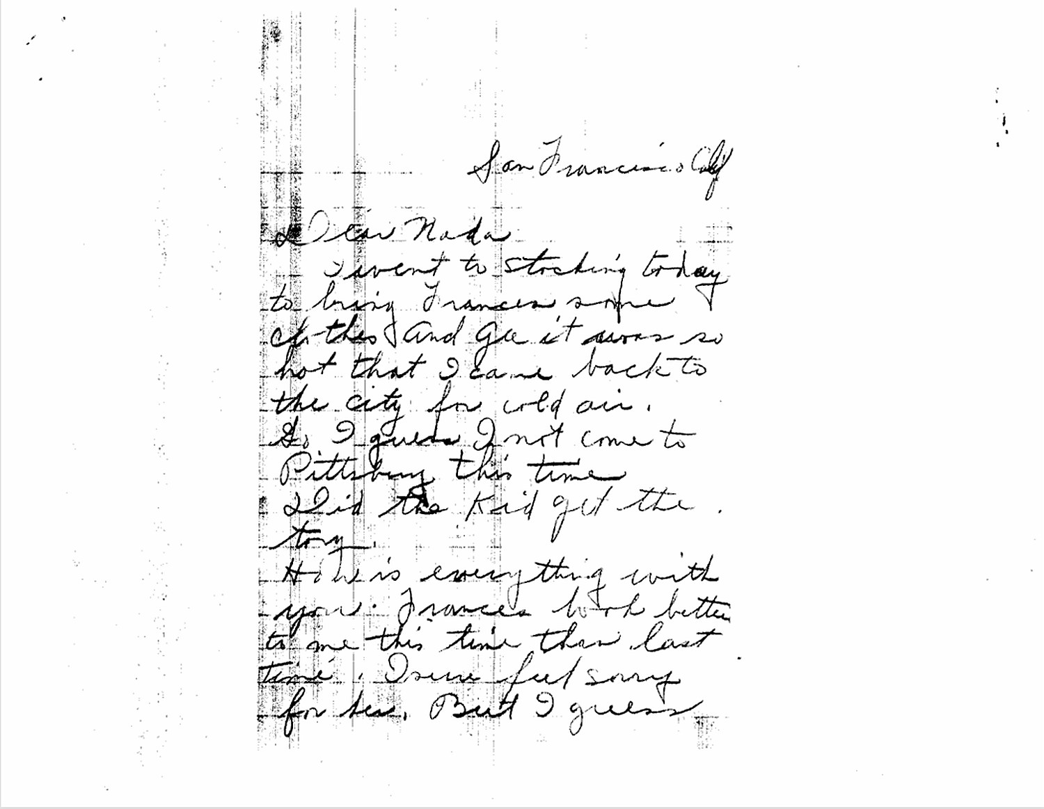 First page of a handwritten letter addressed to Nada