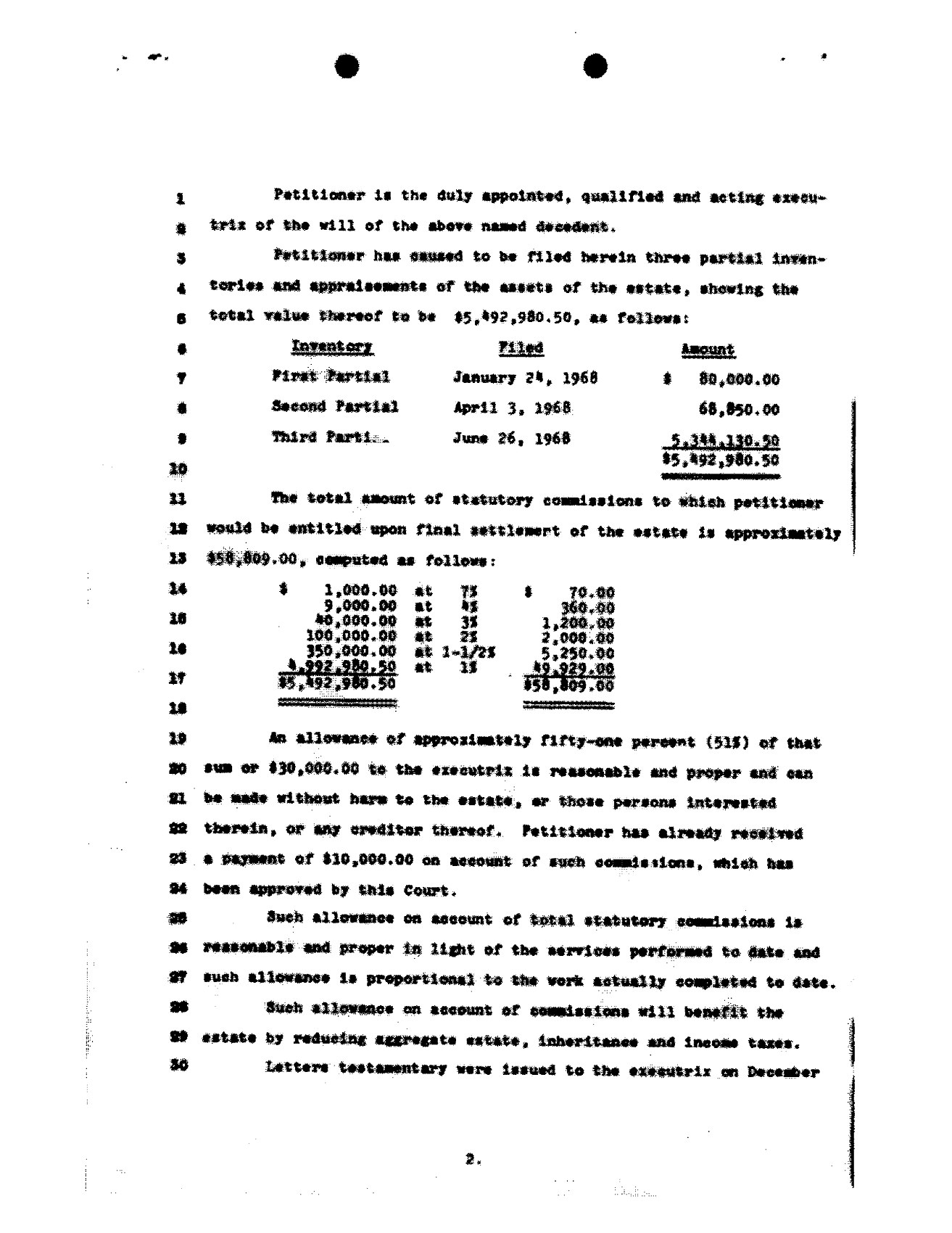 A typed probate page listing three partial inventories and appraisements totalling 5,492,980 dollars and 50 cents