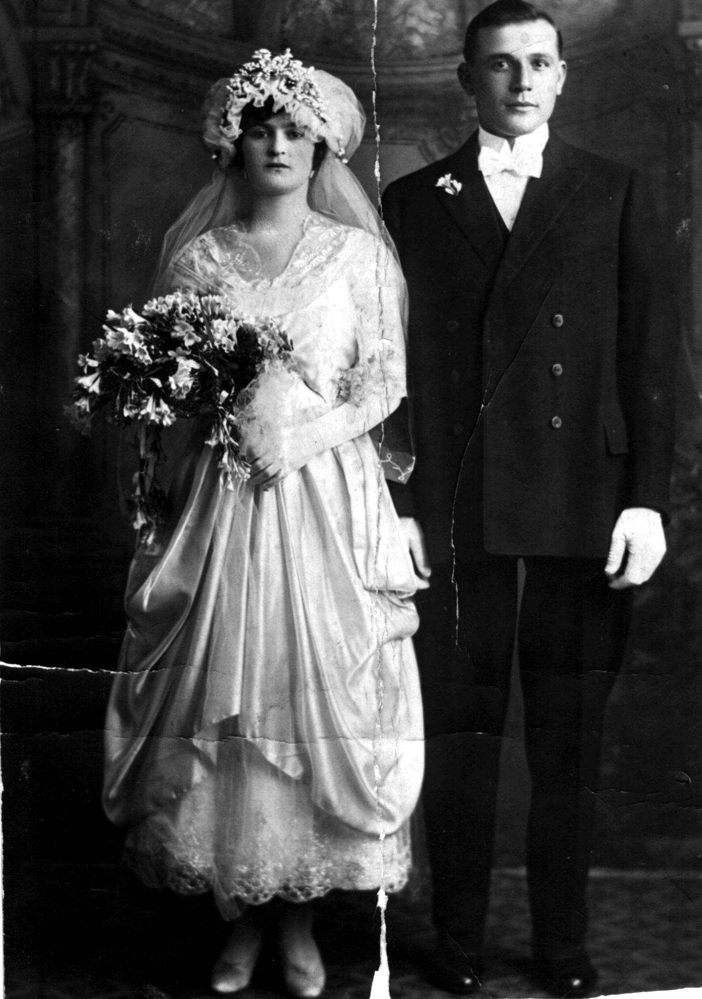 Frank P. Enea and Sarah Davi wedding portrait, circa 1918