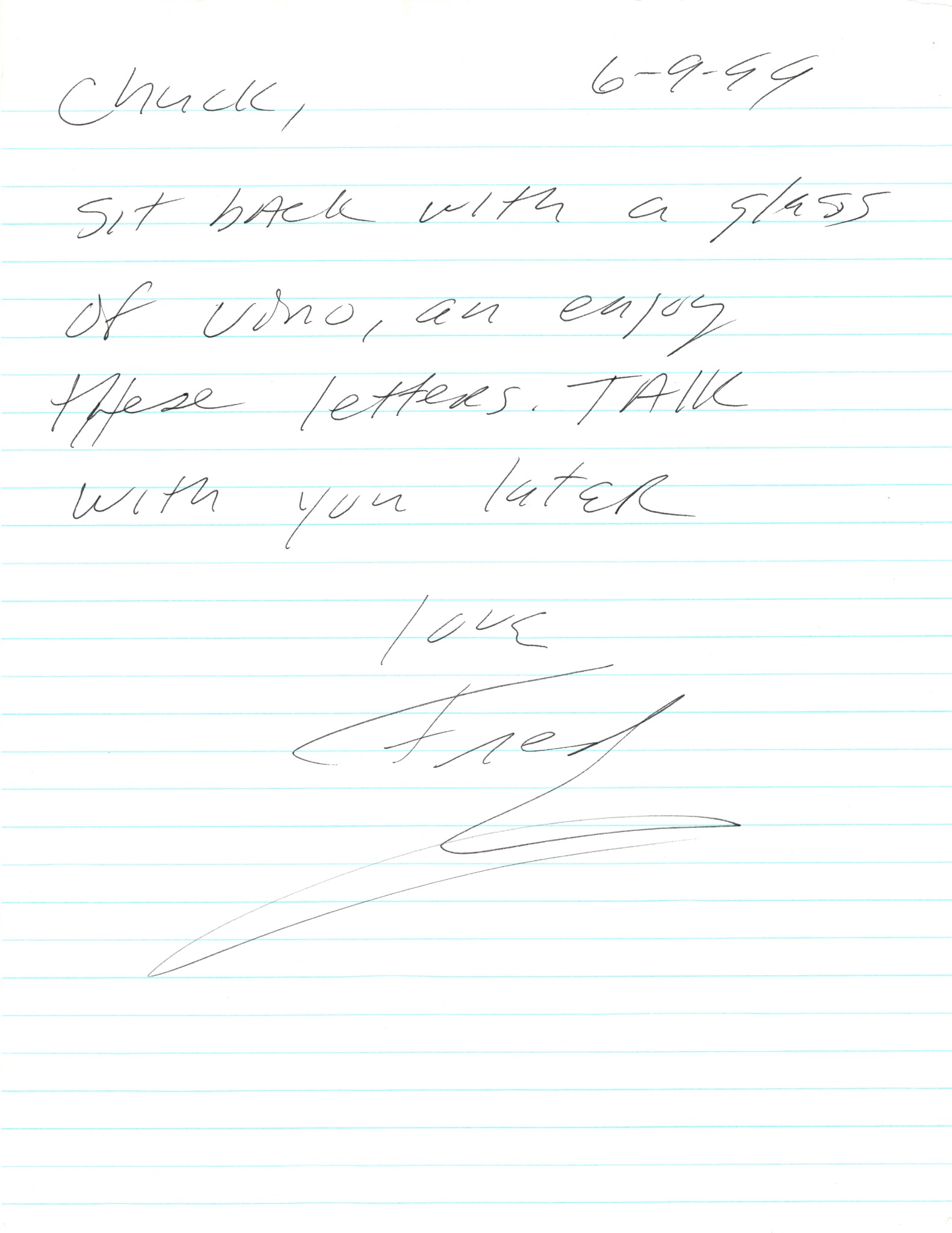 Handwritten note from Fred Giambona placed inside the shoebox of family letters